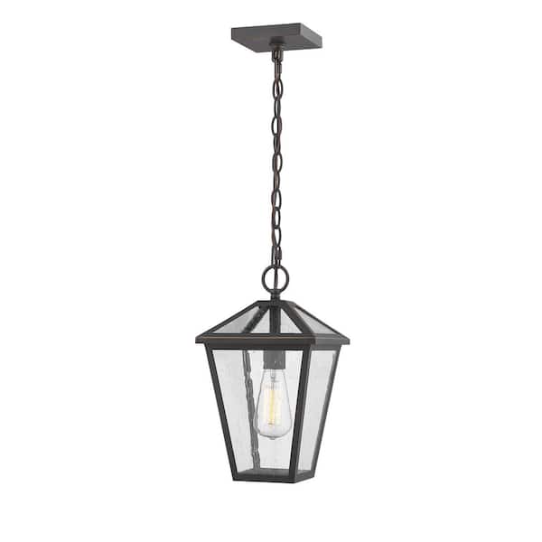 Unbranded 1-Light Rubbed Bronze Outdoor Pendant Light with Seedy Glass Shade