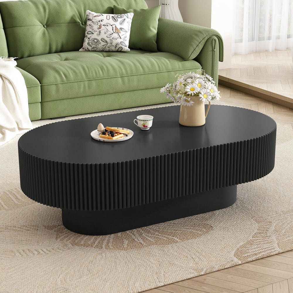 Harper & Bright Designs 43.3 in. W Black Oval Wood Coffee Table