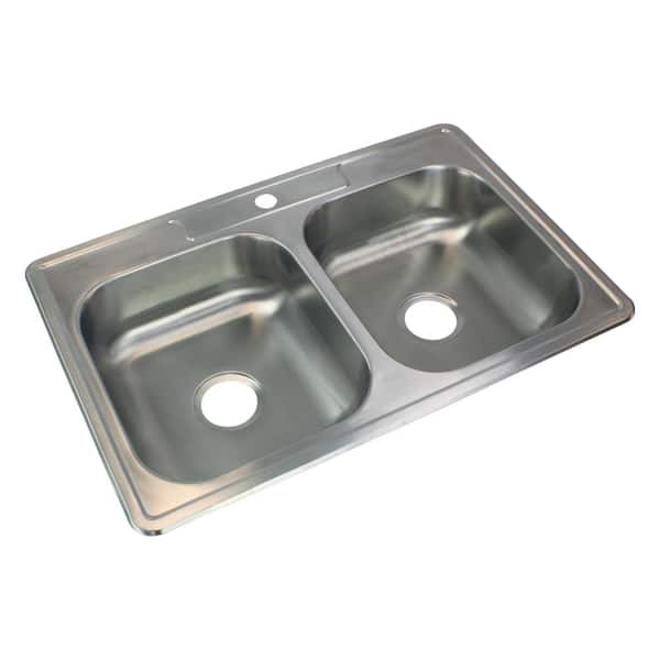 Transolid Select Drop-In Stainless Steel 33 in. 1-Hole 50/50 Double Bowl Kitchen Sink in Brushed Stainless Steel