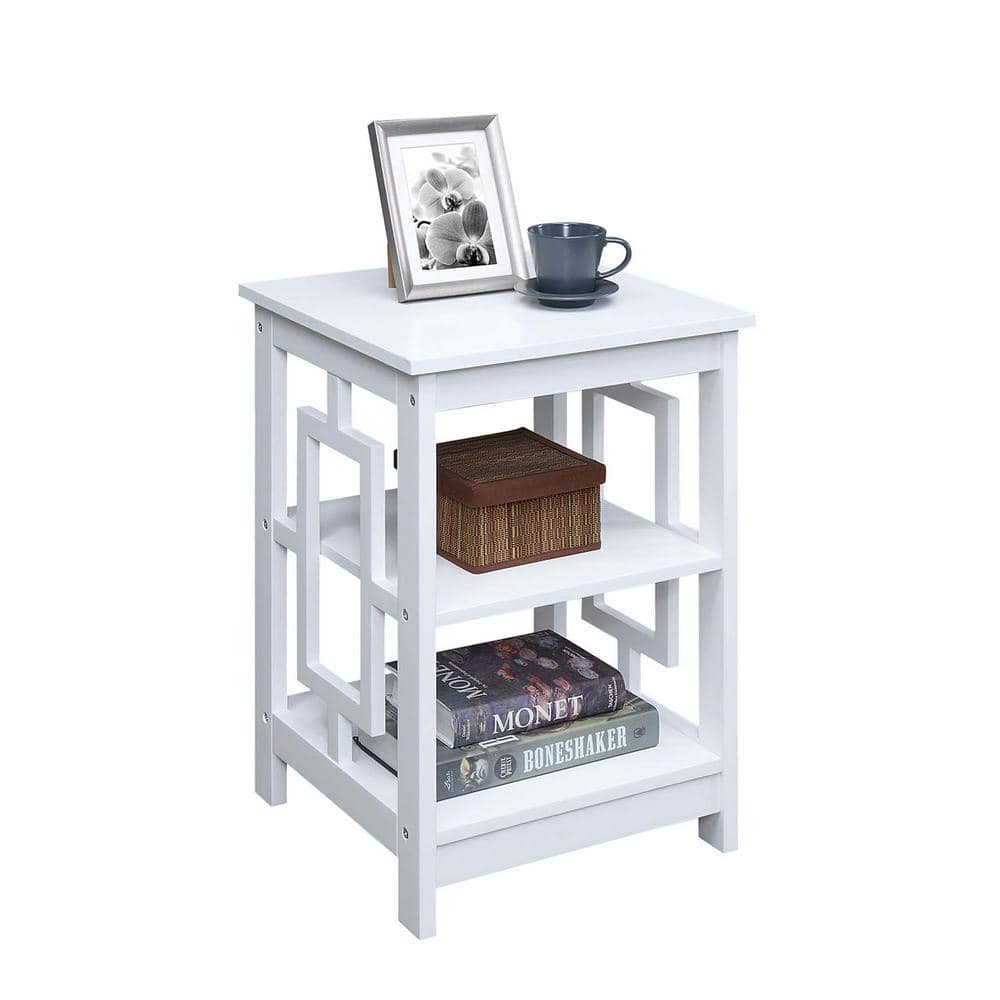 Town Square Asian-Inspired White Wood End Table with Shelves