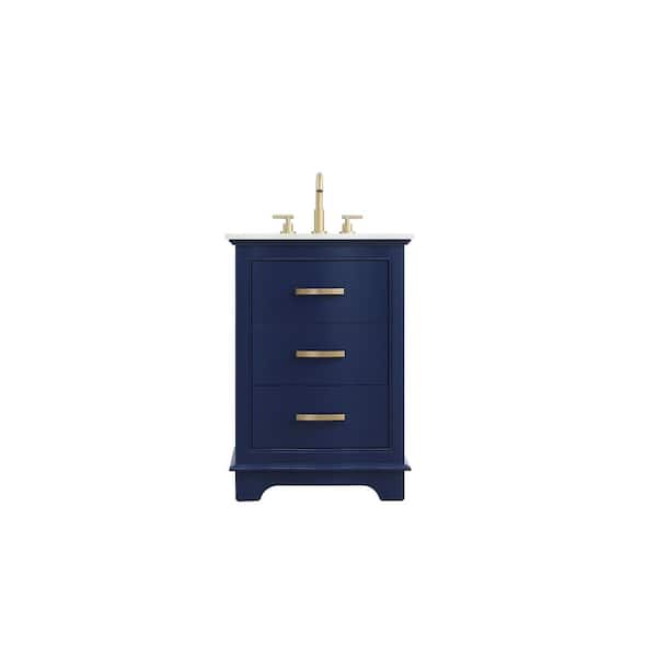 24 in. Single Sink Blue Bath Vanity with White Engineered Marble Top