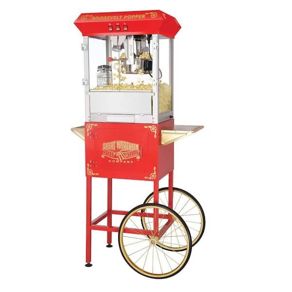 Great Northern Roosevelt 8 oz. Antique Red Popcorn Machine with Cart