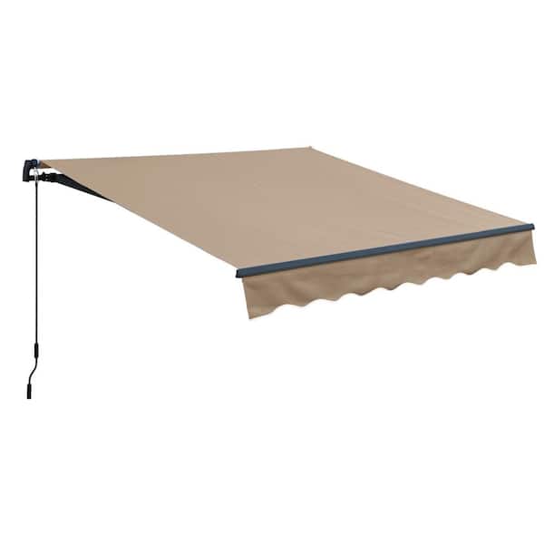 Aoodor 10 ft. x 8 ft. Metal Manual Patio Retractable Awnings 98.42 in. Projection in Khaki