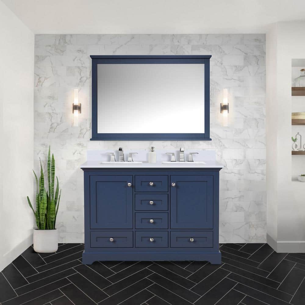 Dukes 48 in. W x 22 in. D Navy Blue Double Bath Vanity with White Quartz Top, Faucet Set, and 46 in. Mirror price history on PriceWatchPro