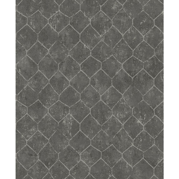 A-Street Prints Rauta Pewter Grey Hexagon Tile Wallpaper Sample