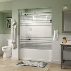 Simplicity 60 x 58-3/4 in. Frameless Contemporary Sliding Bathtub Door in Chrome with Transition Glass