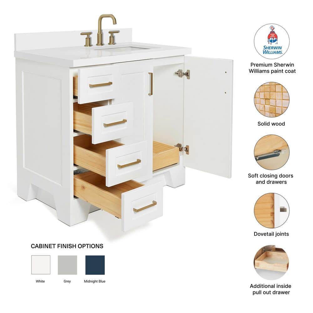 White Freestanding Single Sink Bathroom Vanity with Quartz Top