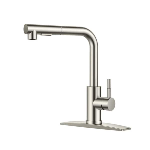 Brushed Nickel 12 in. H Pull Down Sprayer Kitchen Faucet with 360° Spout Swivel