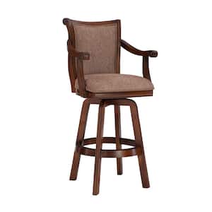 Moore Cherry Finish Barstool with Traditional Brown Tweed Upholstery