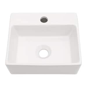 13.6 in. x 11.6 in. White Ceramic Rectangle Wall Mount Bathroom Sink with Single Faucet Hole