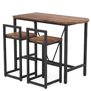 Bryan 43.3 in. 3-Piece Walnut Brown Bar Table Set Kitchen Pub Dining Table with 2-Bar Stools