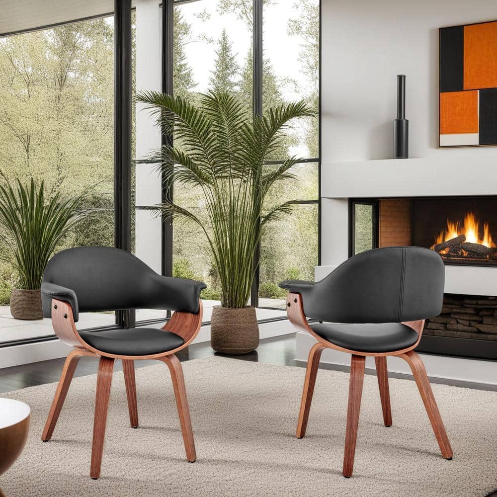 Adalyn Contemporary Black Faux Leather & Walnut Wood Arm Chair