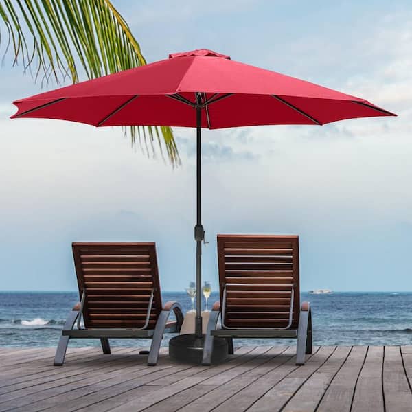 11 ft. x 11 ft. Steel Patio Market Umbrella with Crank in Red