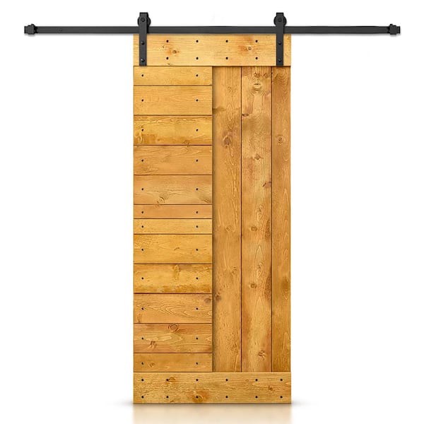 CALHOME 30 in. x 84 in. Colonial Maple Stained DIY Knotty Pine Wood Interior Sliding Barn Door with Hardware Kit
