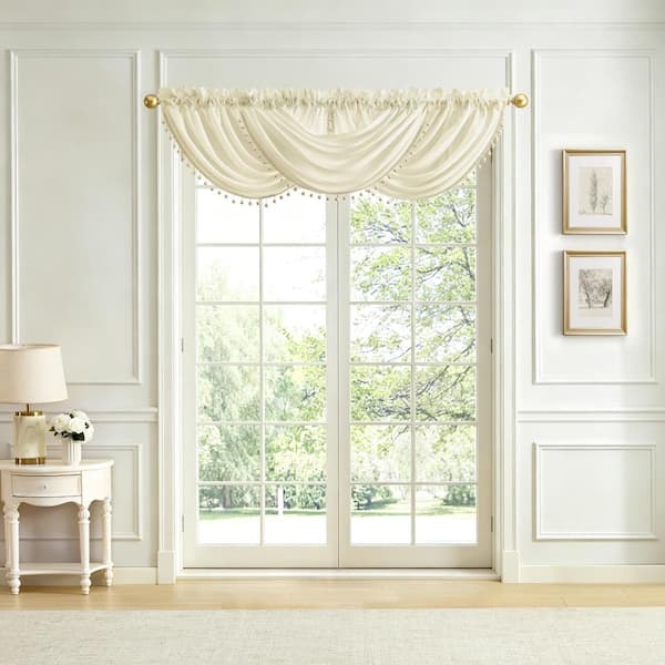 Imperial Faux Silk Waterfall Window Valance, Ivory - 42"W x 22"L