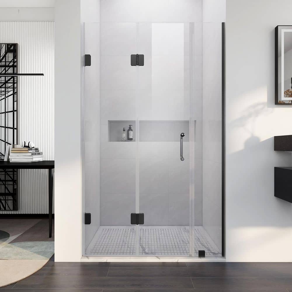 UKH10 51-1/2 to 52-3/8 in. W x 80 in. H U-Channel Bi-Fold Frameless Shower Door in Matte Black with 3/8 in. Clear Glass price history on PriceWatchPro