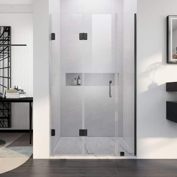 UKH10 63-1/2 to 64-3/8 in. W x 80 in. H U-Channel Bi-Fold Frameless Shower Door in Matte Black with 3/8" Clear Glass