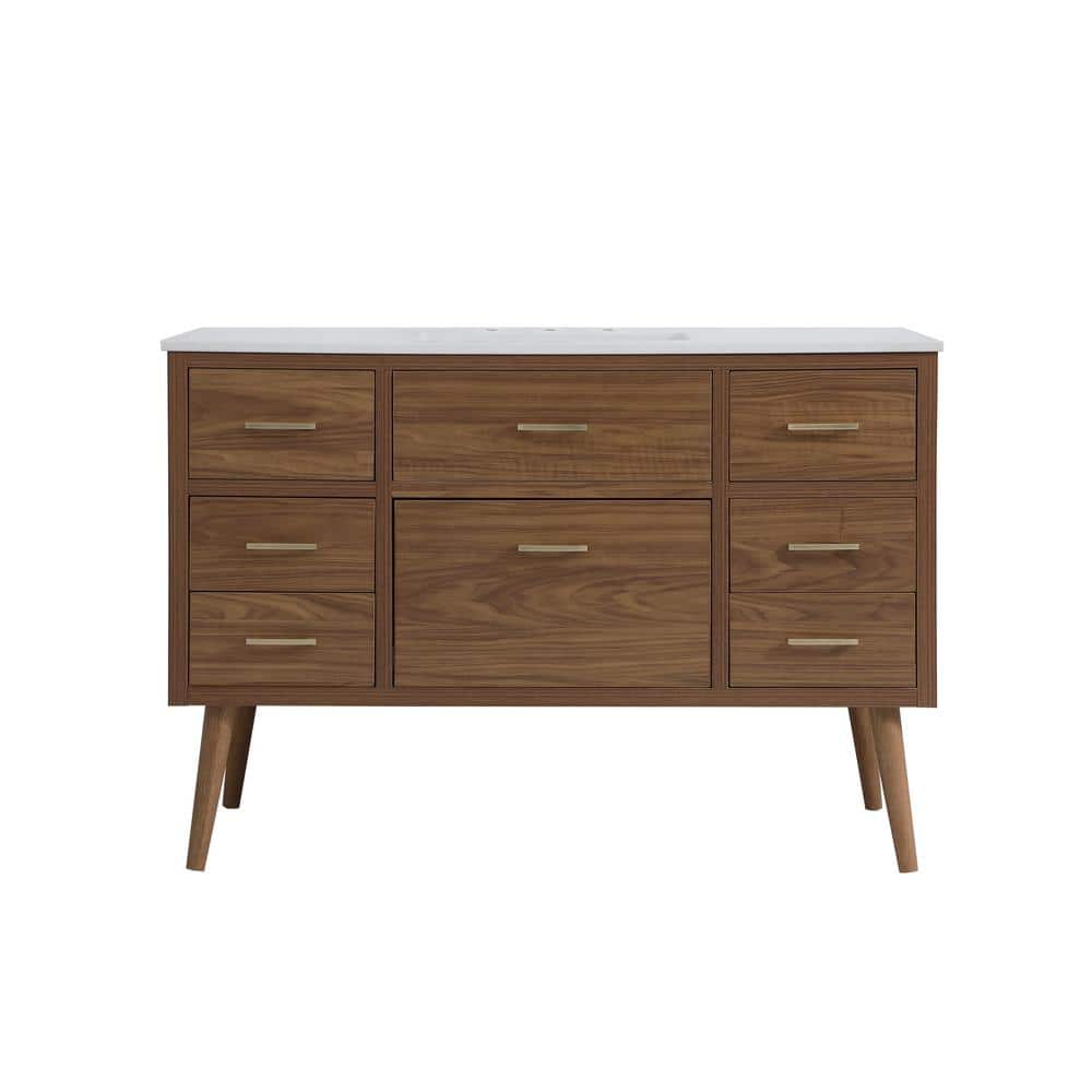 Timeless Home 48 in. W Single Bath Vanity in Walnut Brown with Ivory Engine