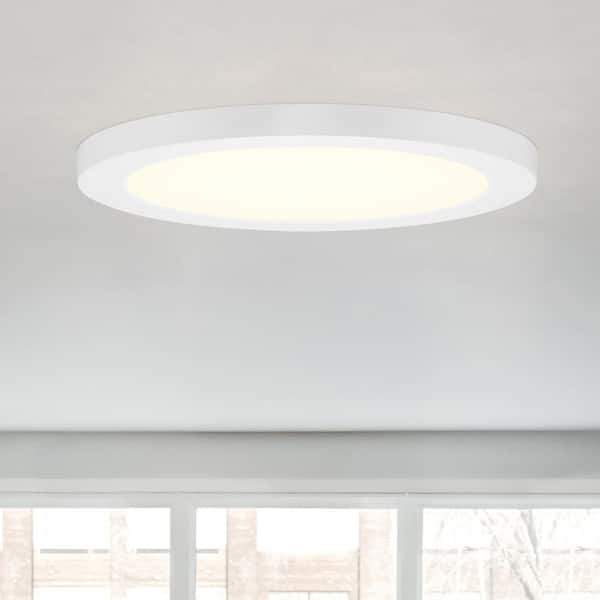 9 in. Modern White Round Low-Profile Integrated LED Flush Mount (2-Pack)