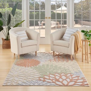 Aloha Ivory Multicolor 4 ft. x 6 ft. Floral Contemporary Indoor Outdoor Area Rug