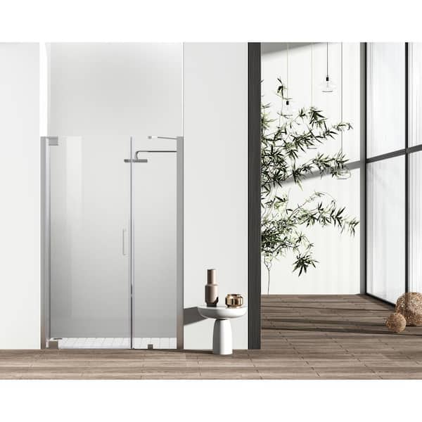 Unbranded Simply Living 48 in. W x 72 in. H Semi-Frameless Hinged Shower Door in Polished Chrome with Clear Glass