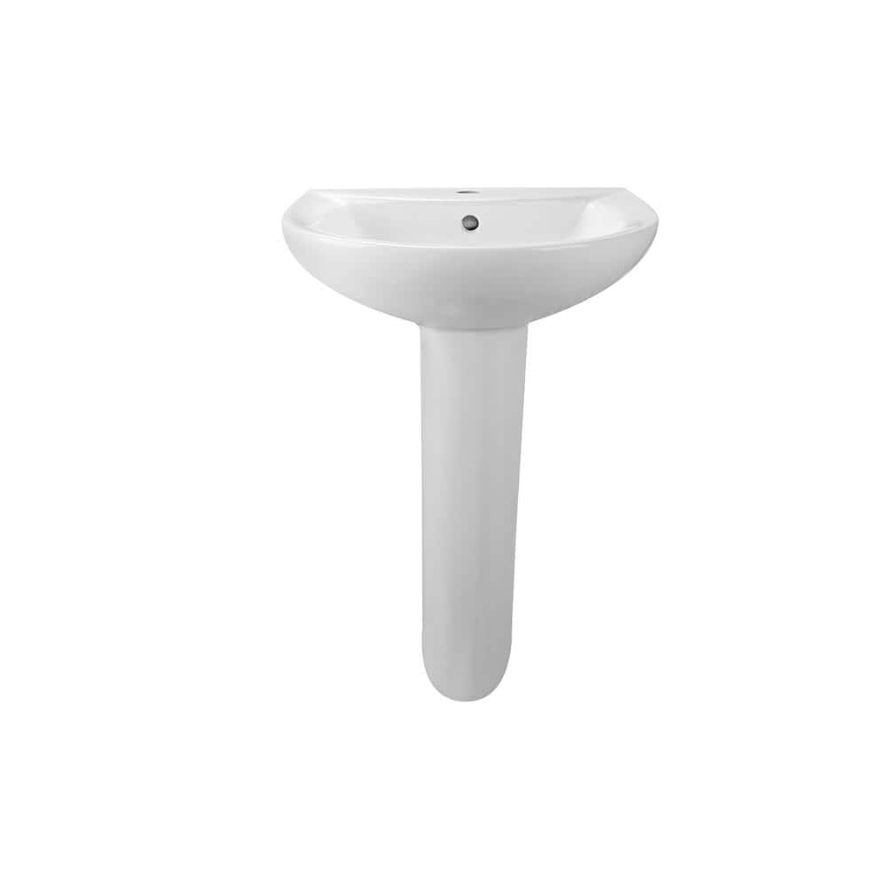 White Ceramic U-Shaped Pedestal Bathroom Sink with Overflow