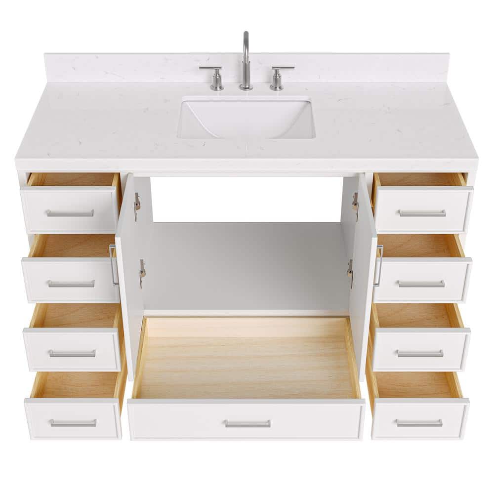 Stafford 54" White Freestanding Bathroom Vanity with Carrara Quartz Top