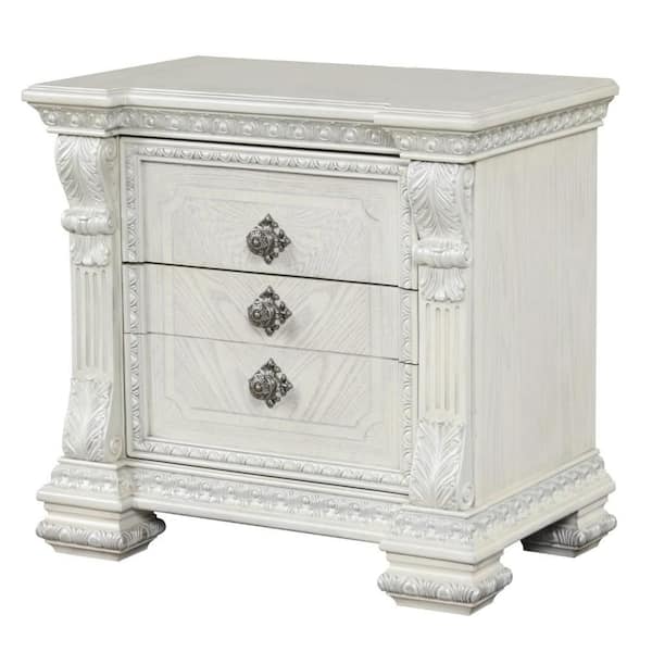 Naddy White and Silver 2 Drawer 30 in. W Nightstand