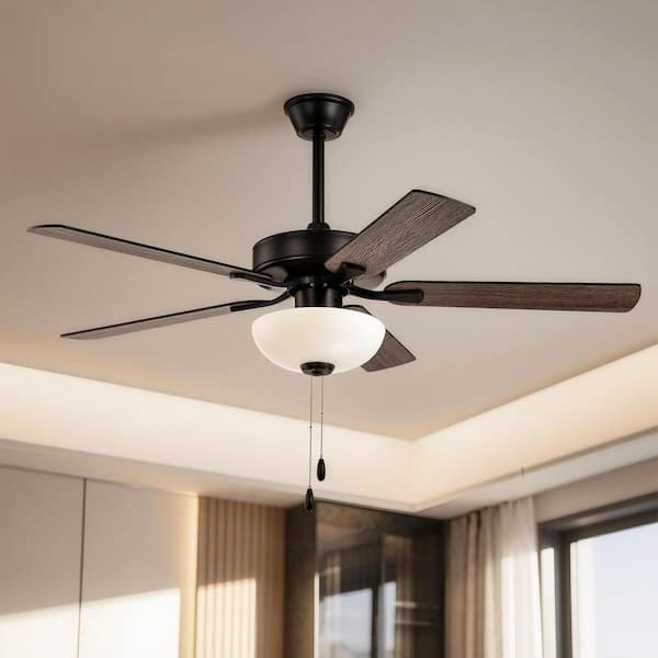 52 in. Indoor Matte Black 5-Blade Reversible Ceiling Fan with Light Kit and Pull Chain