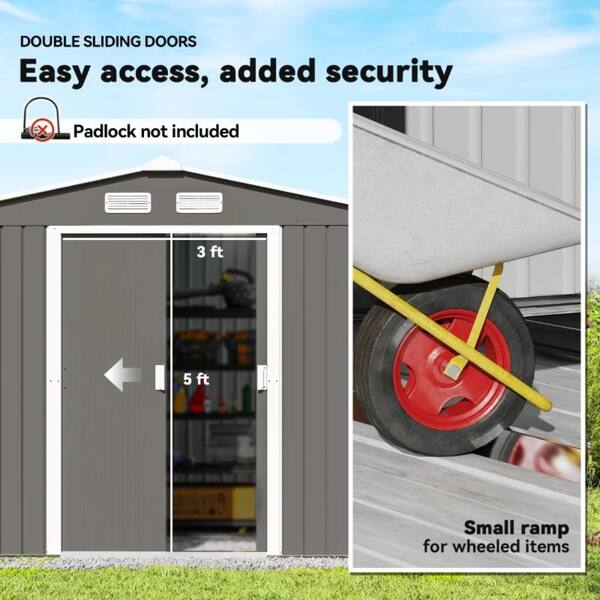 6 ft. W x 9 ft. D Gray Metal Outdoor Storage Shed with Foundation