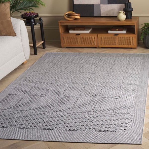 Milos Gray 9 ft. x 12 ft. High-Low Geometric Border Indoor/Outdoor Area Rug