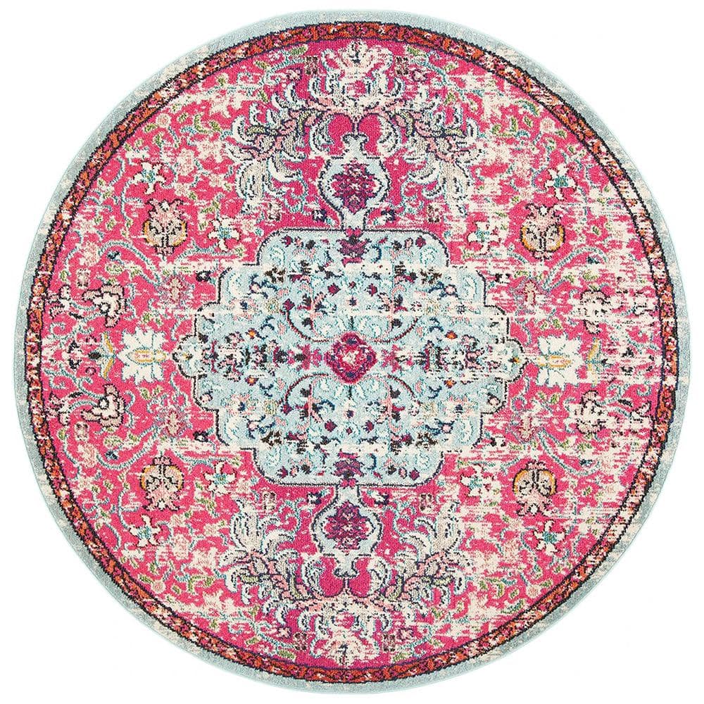 Pink Polypropylene 6 ft. 7 in. x 6 ft. 7 in. Medallion Indoor Round Area Ru