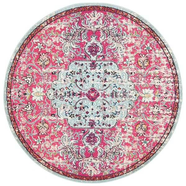 Unbranded Pink Polypropylene 6 ft. 7 in. x 6 ft. 7 in. Medallion Indoor Round Area Rug