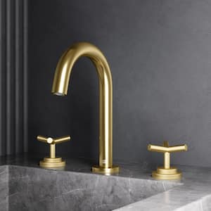 Jewel 9 in. H 2-Handle High-Arc Widespread Bathroom Faucet with Cross Handles in Matte Brushed Gold