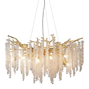 30in. 10-Light Modern Crystal Chandelier, Gold Round Luxury Tree Branch Chandelier for Dining Room, Living Room, Bedroom