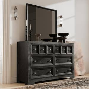 Flonnin Modern Classic Black-With Mirror 6 Drawer 62 in. Wide Dresser and Cedarwood-Lined Bottom Drawers