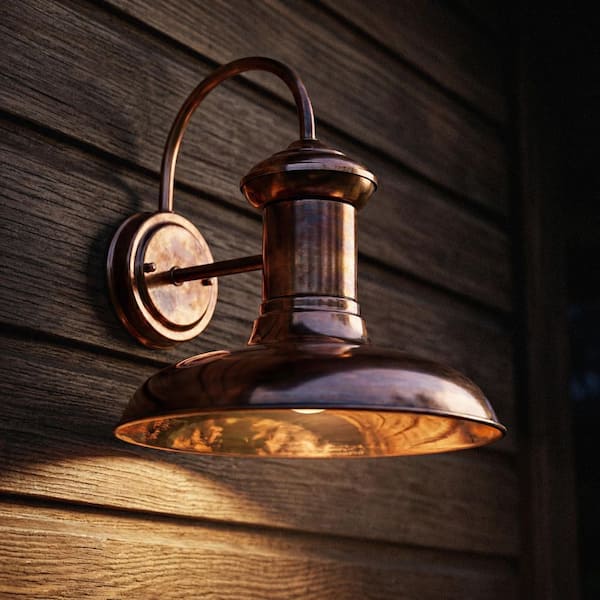 Brookside Collection 10 in.1-Light Solid Copper Farmhouse Outdoor Medium Wall Lantern Light