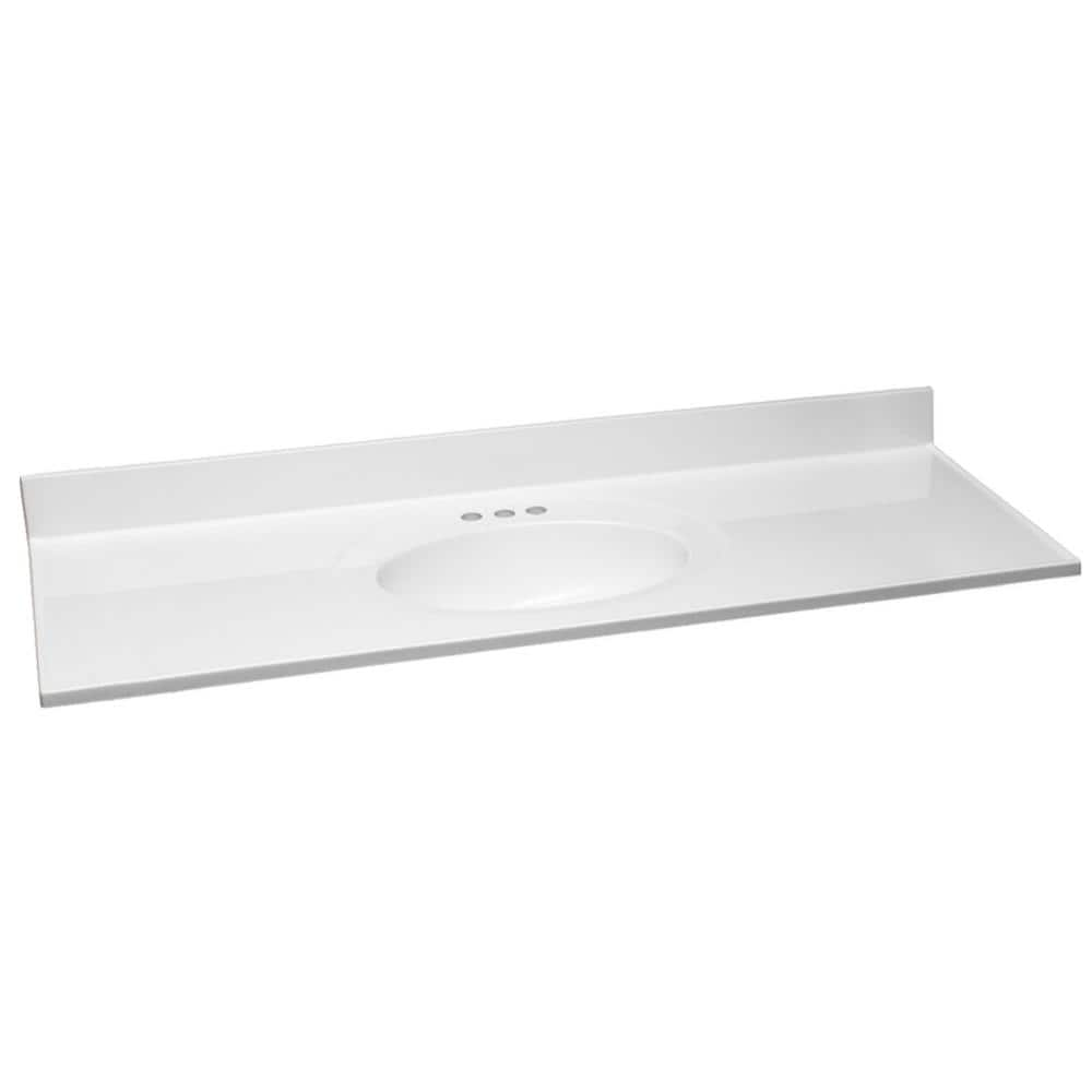 Design House 61 in. W Cultured Marble Vanity Top in Solid White with 4 ...