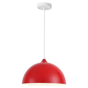 Danialah 1-Light Red Industrial Farmhouse Single Pendant Light with Metal Dome Shade for Kitchen Island Dinning Room