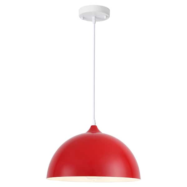 LWYTJO Danialah 1-Light Red Industrial Farmhouse Single Pendant Light with Metal Dome Shade for Kitchen Island Dinning Room