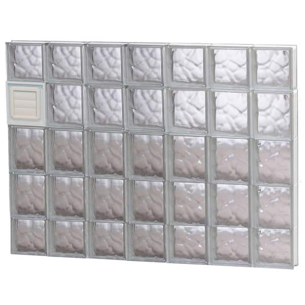 Clearly Secure 40.25 in. x 34.75 in. x 3.125 in. Frameless Wave Pattern Glass Block Window with Dryer Vent