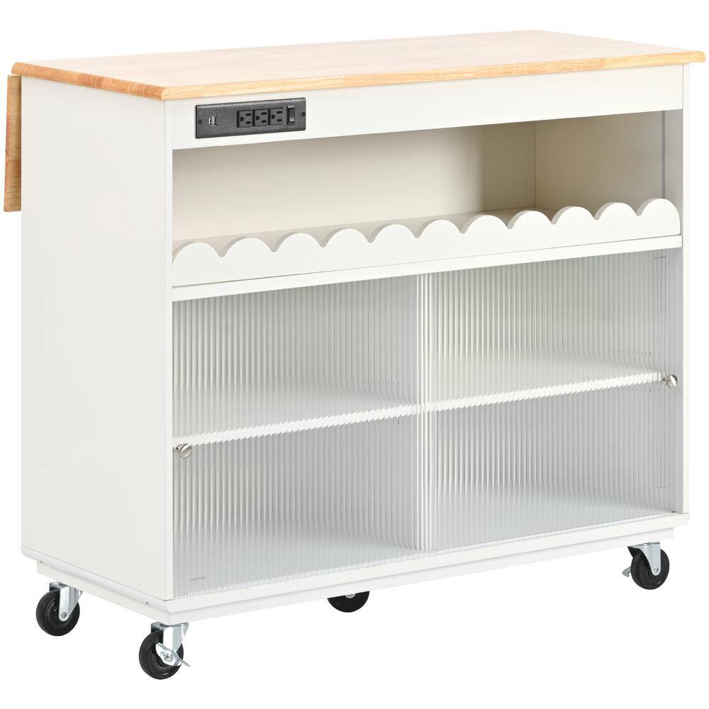 White Wood 44 in. Kitchen Island with Drop Leaf, Kitchen Islands and ...