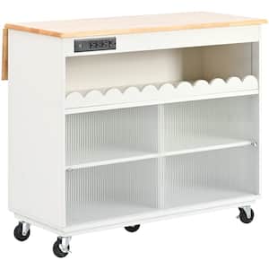 White Wood 44 in. Kitchen Island with Drop Leaf, Kitchen Islands and Carts