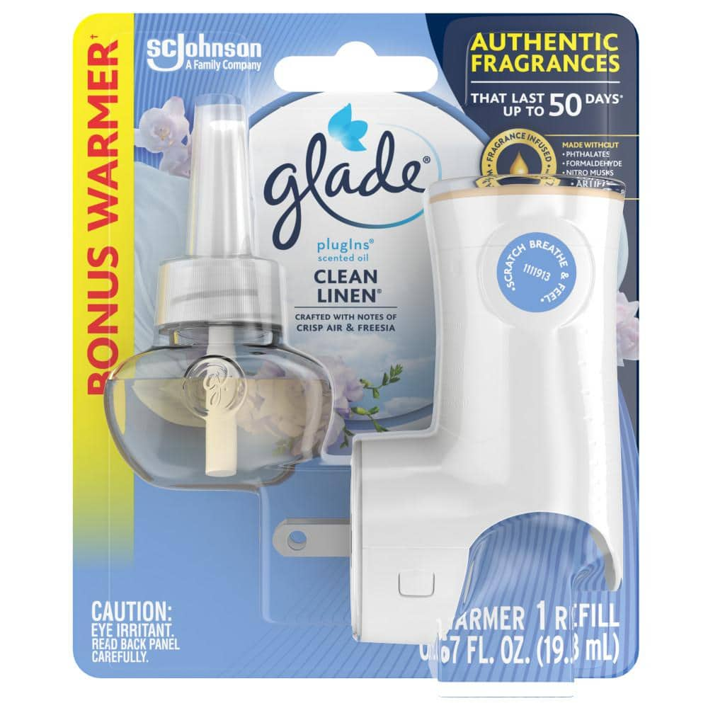 Glade 067 Fl Oz Clean Linen Scented Oil Plug In Air Freshener 305858 The Home Depot