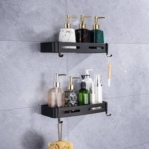 Double Layer 15 in. W x 5 in. D x in 1.8. H Aluminum Adhesive and Screw-in Mount Bathroom Shelf in Black