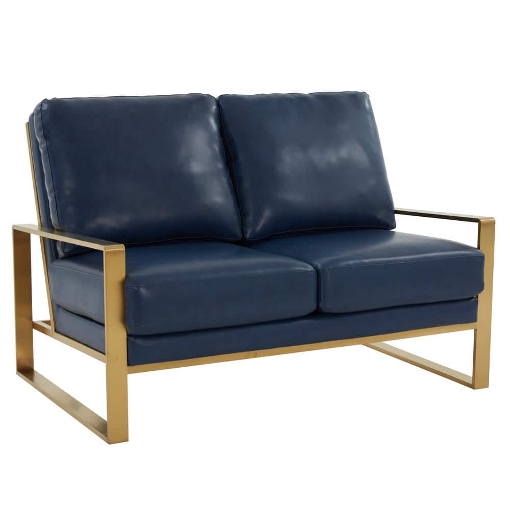 Leisuremod Jefferson 53.1 in. Navy Blue Faux Leather 2Seater Loveseat