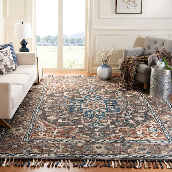Aspen Charcoal/Light Brown 9 ft. x 12 ft. Border Area Rug