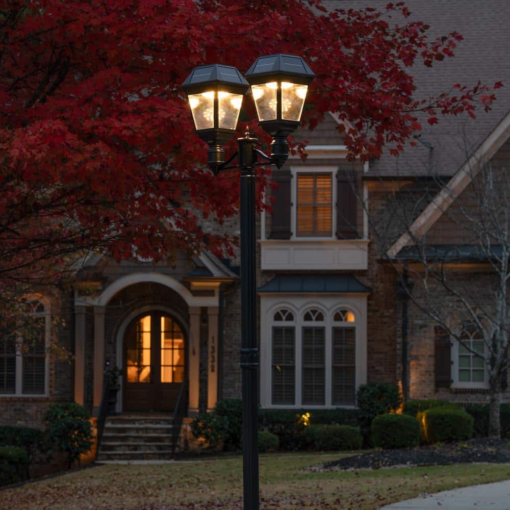 Imperial III Black Double Solar Post Light with Beveled Lens