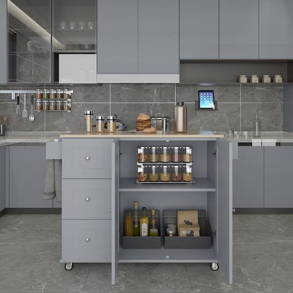 Grey Full Size Portable Kitchen Cart with Counter Top in Multiple Finishes:  Spice Rack and Towel Bar Included Measuring 51-1/2'' W x 18'' D x 34'' H By  Crosley Furniture