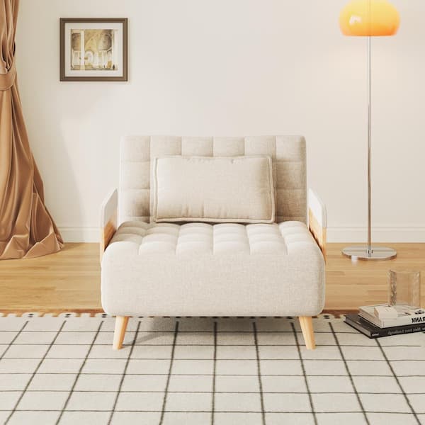 JASIWAY 38.8 in. Beige Folding Linen Sofa Bed J-P2206Y-09-BE - The